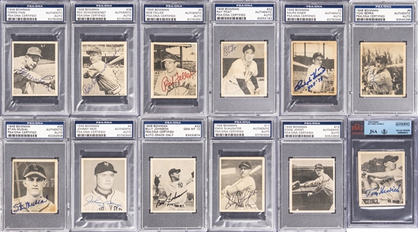 1948 Bowman Baseball Signed Card Collection (12 Different) Featuring Musial, Berra, Feller & More! - PSA/DNA Authentic